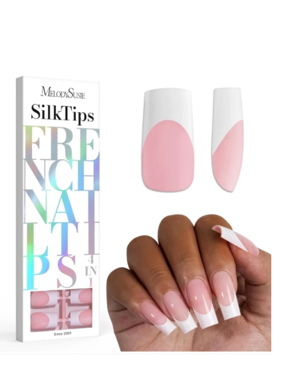 MelodySusie SilkTips 150 Long Square Pink And White French Tip Nails